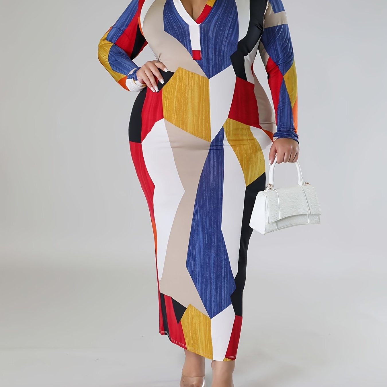  Geometric Print Bodycon Midi Dress