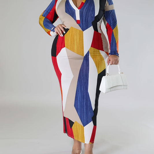  Geometric Print Bodycon Midi Dress