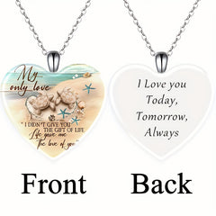 Ocean Pattern Love Heart Crystal Pendant Necklace For Women
