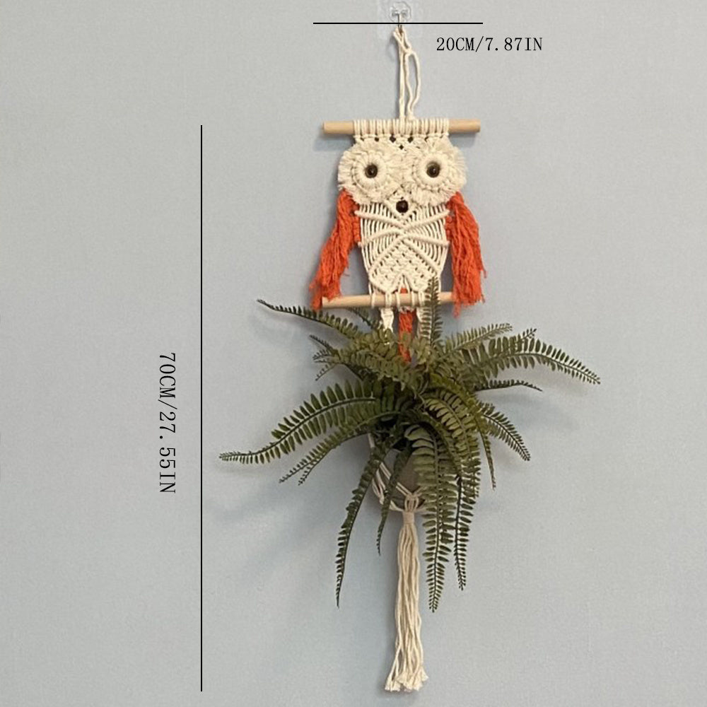 Cute Owl Hand Woven Flowerpot Hanging Basket Kids Room Decor Wall Pendant