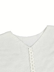  Casual Sweater Women's Plus Solid V Neck Lace Up Pullover Jumper