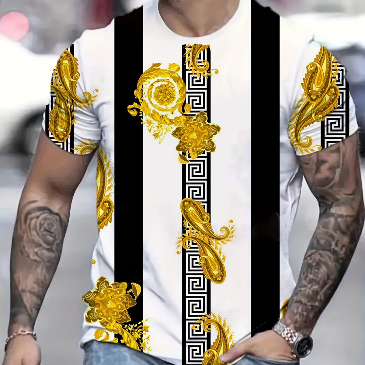 Paisley Pattern T shirt Men's Casual Street Style Stretch Tee Shirt For Summer