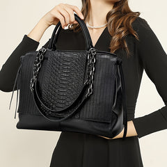 Snakeskin Pattern Handbag Women's Leather Satchel Purse For Office
