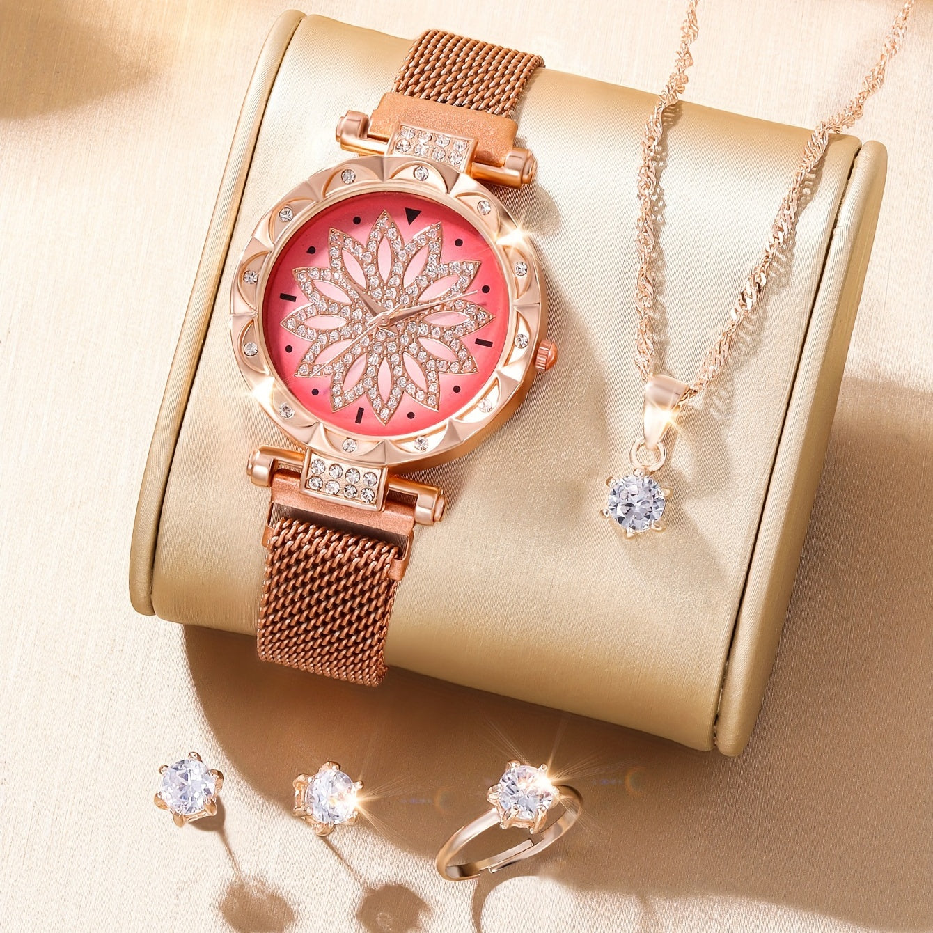 Student Rhinestone Watch & Rose Jewelry Set