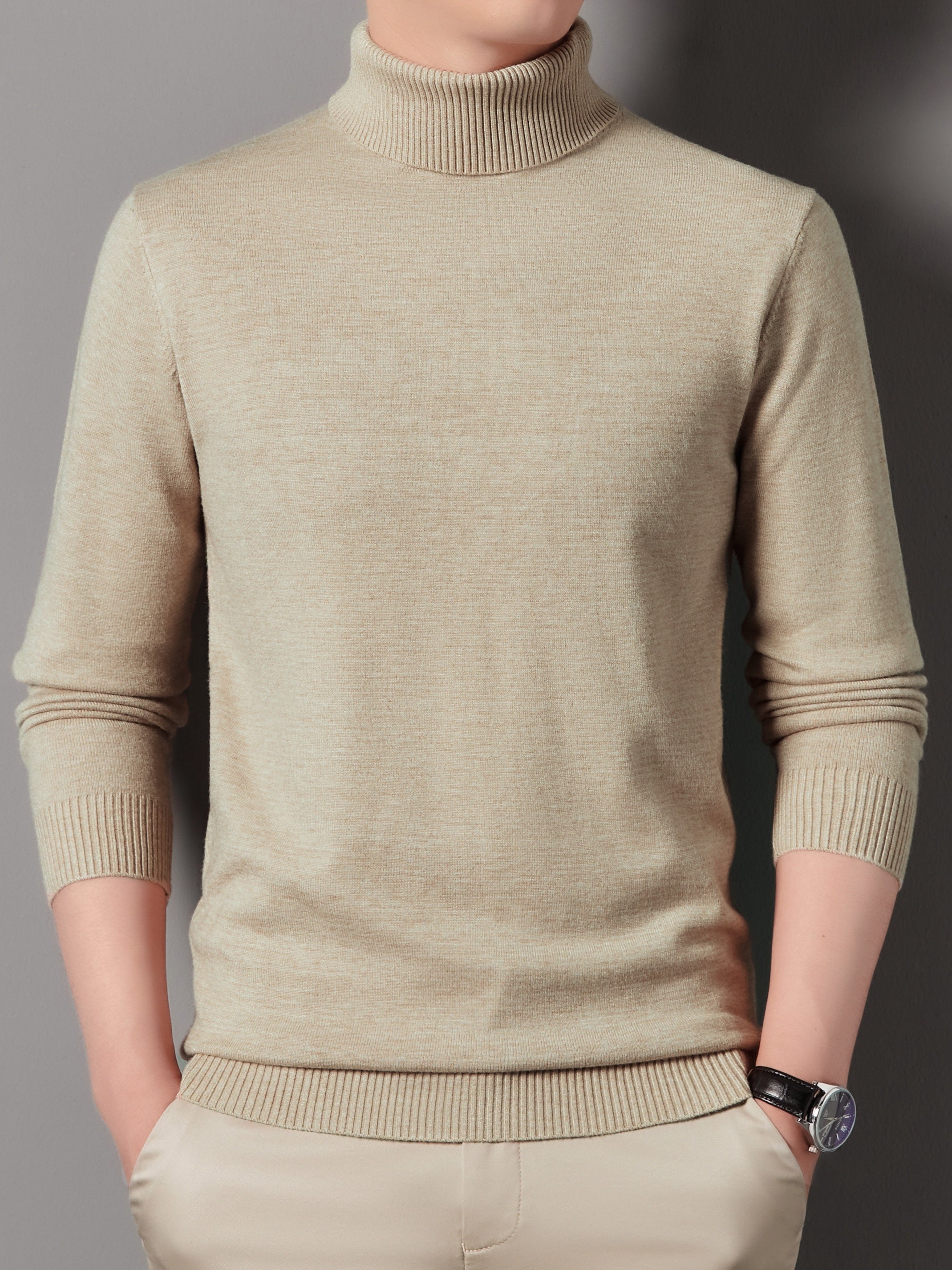 Men's Turtle Neck Knit Sweater Warm Solid Pullover for Fall Winter