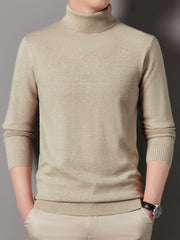 Men's Turtle Neck Knit Sweater Warm Solid Pullover for Fall Winter