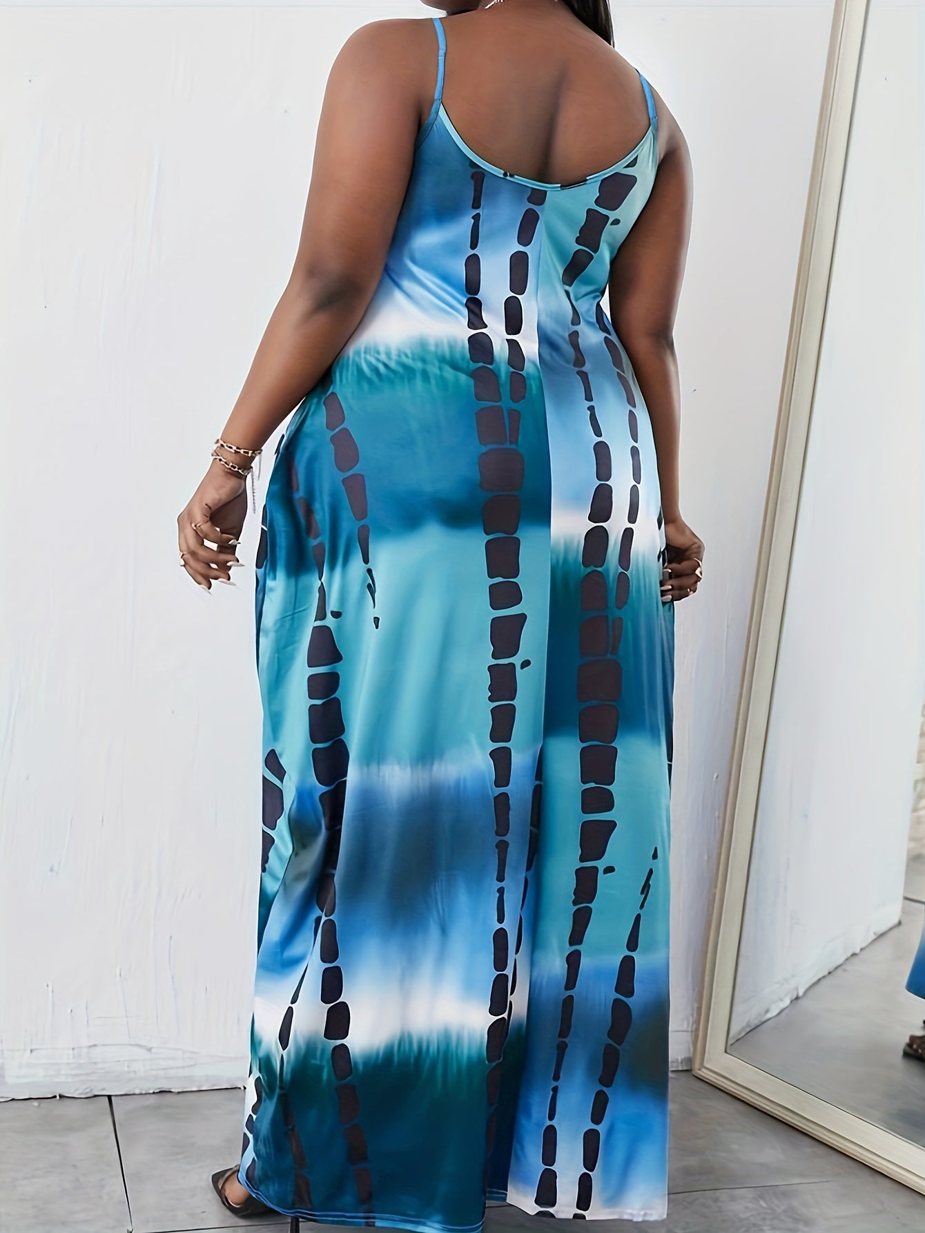 Women's Plus Tie Dye Round Neck Maxi Cami Dress