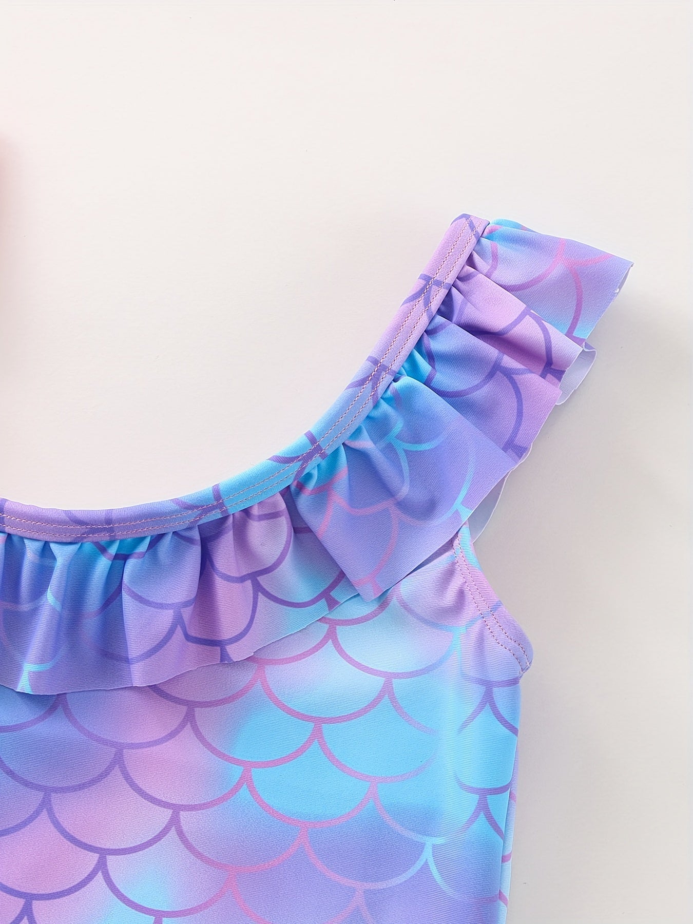Mermaid Tie Dye Ruffled Swimsuit for Girls - One Shoulder One Piece