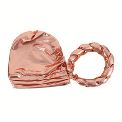 Champagne Three layer Turban Cap Hot Stamping Braided Hijab Hat