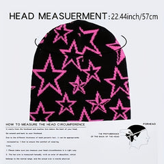 Y2K Beanie Wool Pullover Hat with Alphabet Stars Jacquard