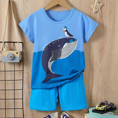 Boys Whale Graphic T-shirt & Shorts Set for Summer