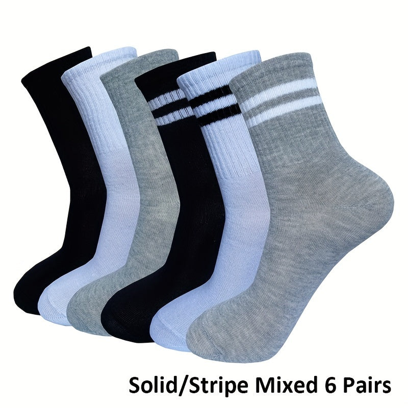 6 Pairs Striped Crew Socks Comfy & Breathable Sports Socks Women's Stockings