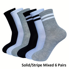 6 Pairs Striped Crew Socks Comfy & Breathable Sports Socks Women's Stockings