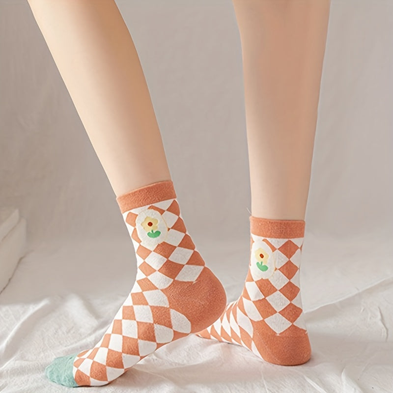 6 Pairs Floral Print Socks Women's Mid Tube Stockings
