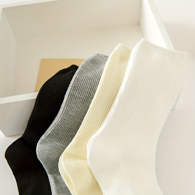 4 Pairs Solid Socks Comfy & Breathable Women's Stockings
