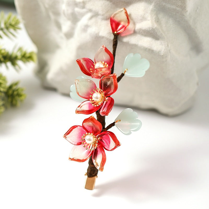 Chinese Flower Hair Clips Faux Pearl Vintage Barrettes