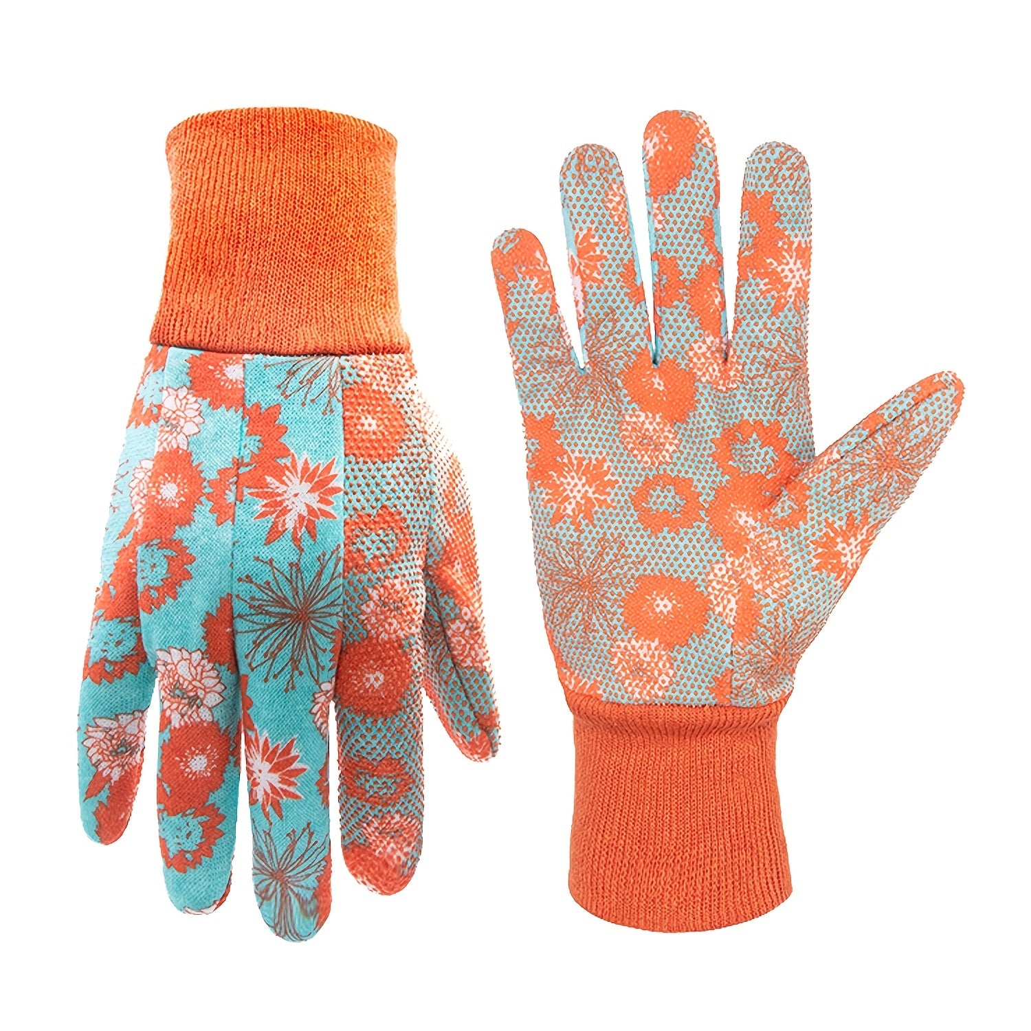 Women Gardening Gloves Soft Cotton Work Gloves Floral Printing PVC Grip Dots