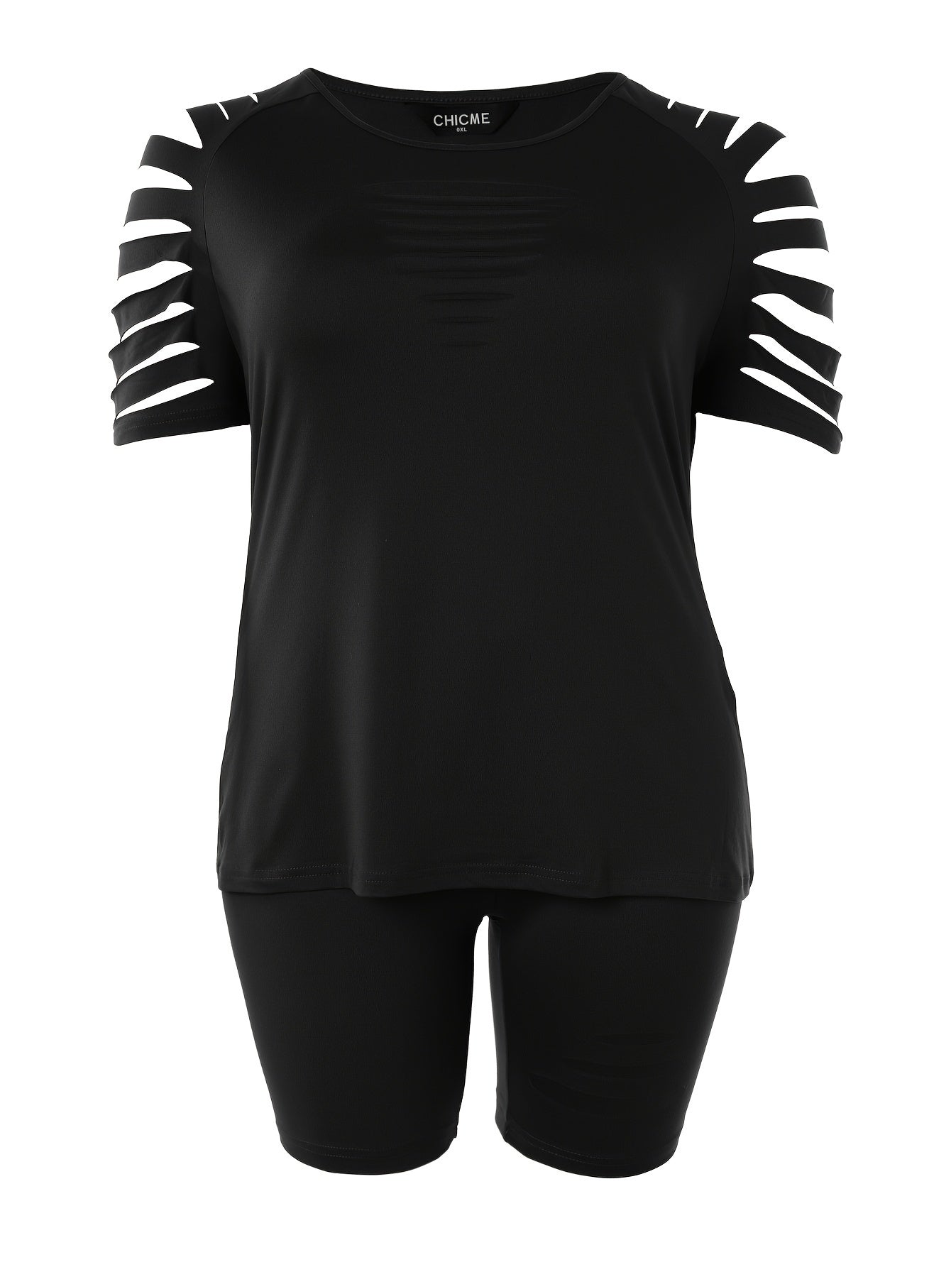 Women's Plus Solid Cut Out Tee & Biker Shorts Set