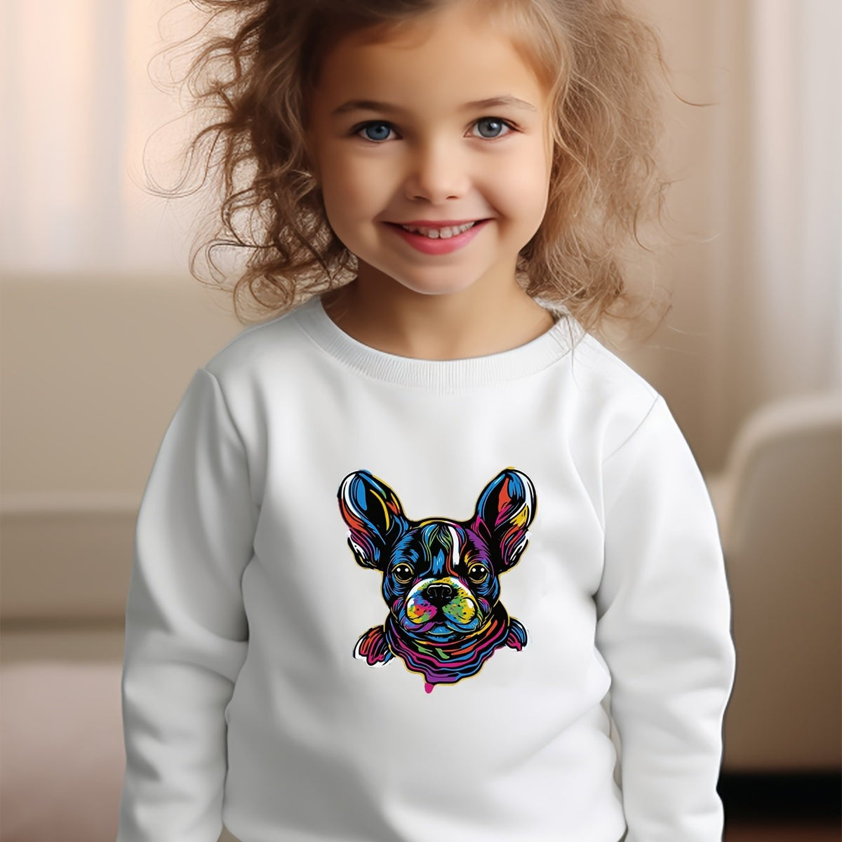 Girls Dog Pattern Crew Neck Sweatshirt for Spring Fall