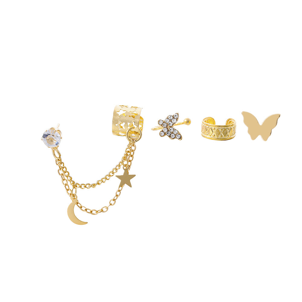 4 Pcs Chain Faux Diamond Butterfly Ear Studs