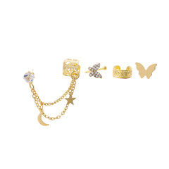 4 Pcs Chain Faux Diamond Butterfly Ear Studs