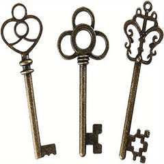 3pcs Large Skeleton Key Retro Style Bronze & Brass Castle Dungeon Pirate Key