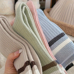 5 Pairs Women's Striped Crew Socks