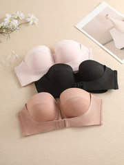 3pcs Front Buckle Strapless Push Up Bras for Women