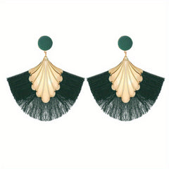Fan Shape Tassel Retro Boho Dangle Earrings Alloy 18K Plated