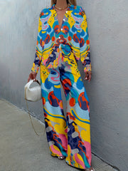  Abstract Print Shirt & Pants Set