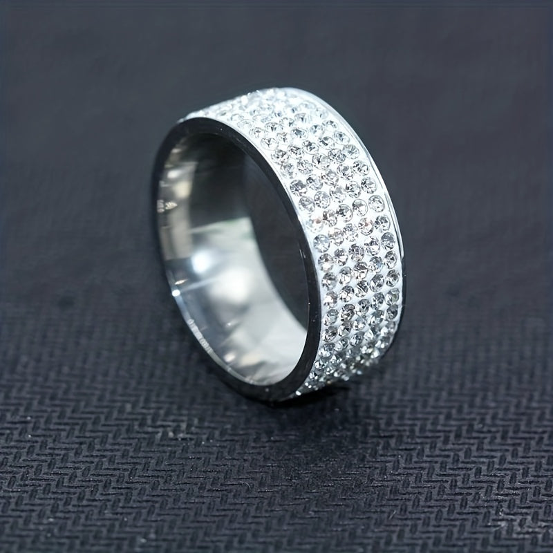 Men's Silver & Golden Zircon Ring - Round Inlaid