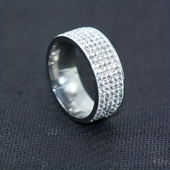 Men's Silver & Golden Zircon Ring - Round Inlaid