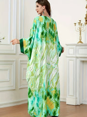  Abaya Dress Women's Plus Tie Dye & Fluid Print Batwing Sleeve V Neck