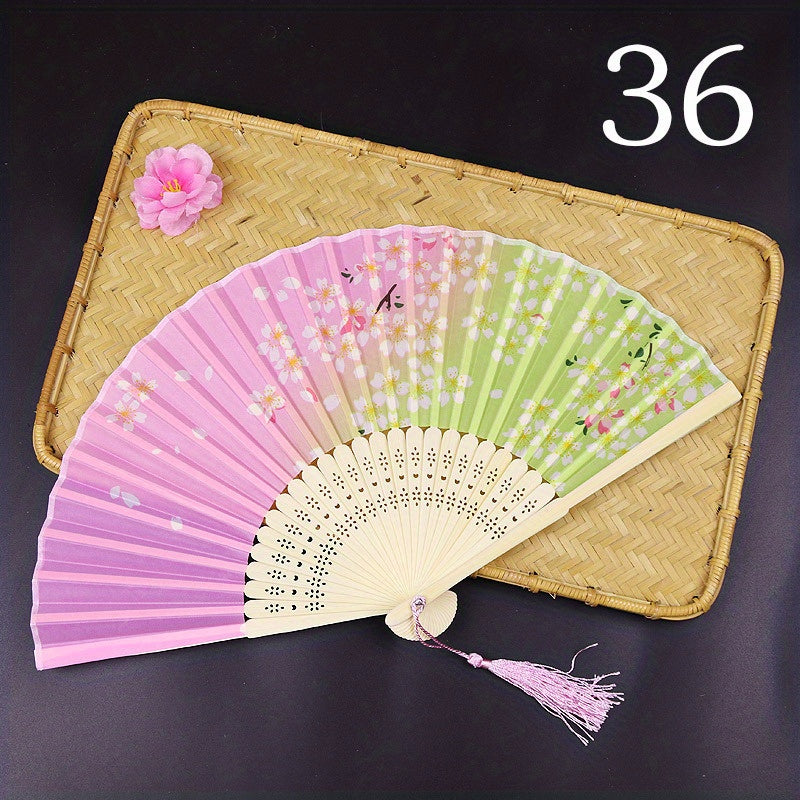 Chinese Style Folding Fan Ancient Landscape Point Craft Bamboo Fan