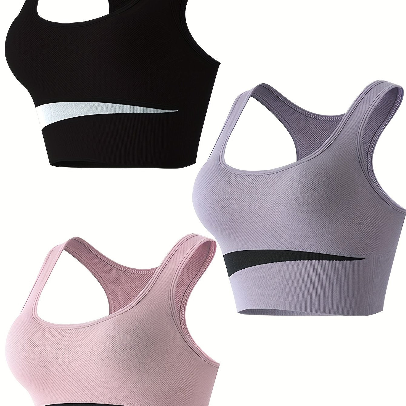 3pcs Colorblock Sports Bras for Women Comfy & Breathable Push Up Shockproof Bra