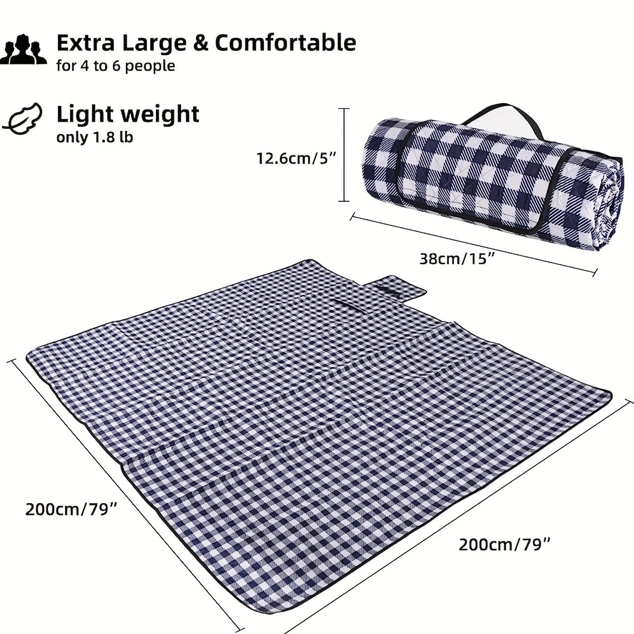 XL Waterproof Picnic Blanket Gingham Mat Beach Camping