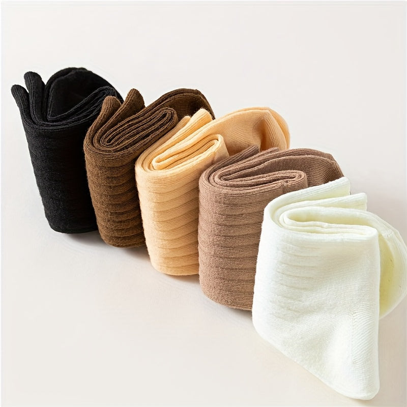 5 Pairs Soft Solid Mid Tube Socks Women's Stockings
