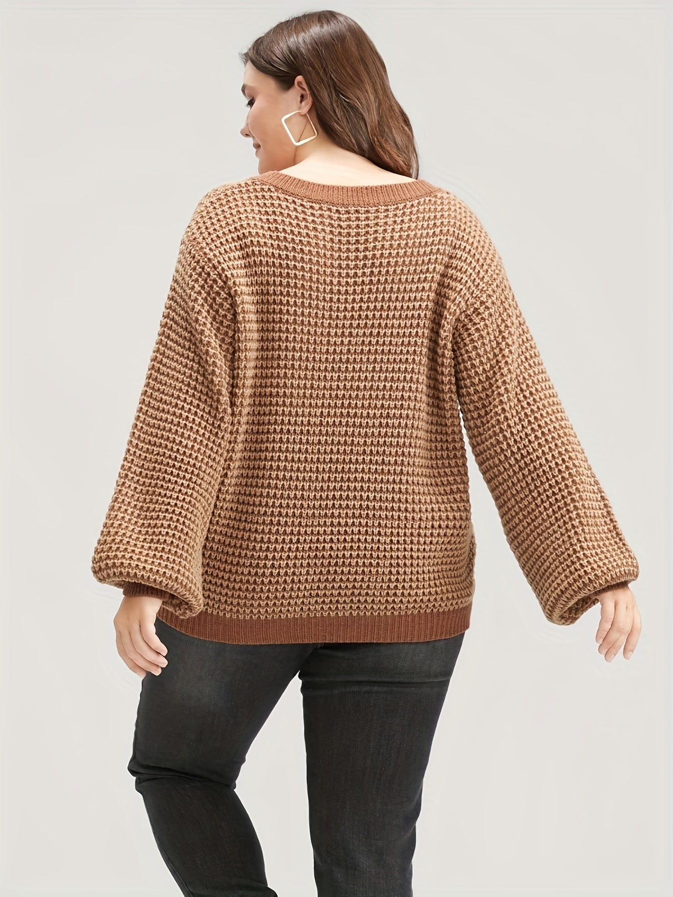  Lantern Sleeve V Neck Pullover Sweater