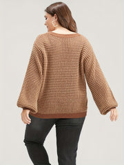  Lantern Sleeve V Neck Pullover Sweater