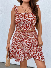  Ditsy Floral Print Tank & Skirt 2 Piece Set