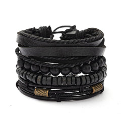 4PC Men's Leather Bracelet Set