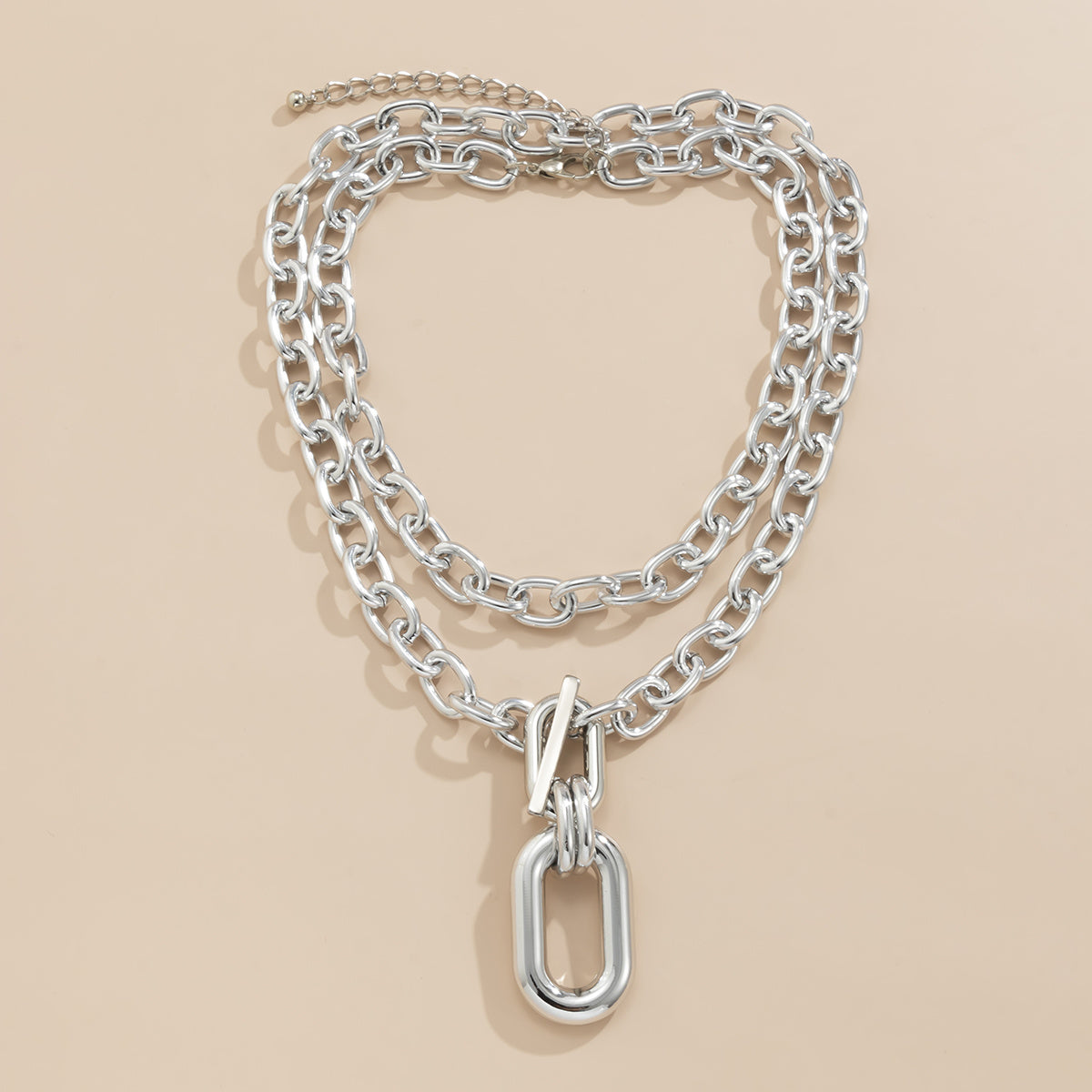 Geometric Round Buckle Chain Necklace Set