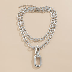 Geometric Round Buckle Chain Necklace Set