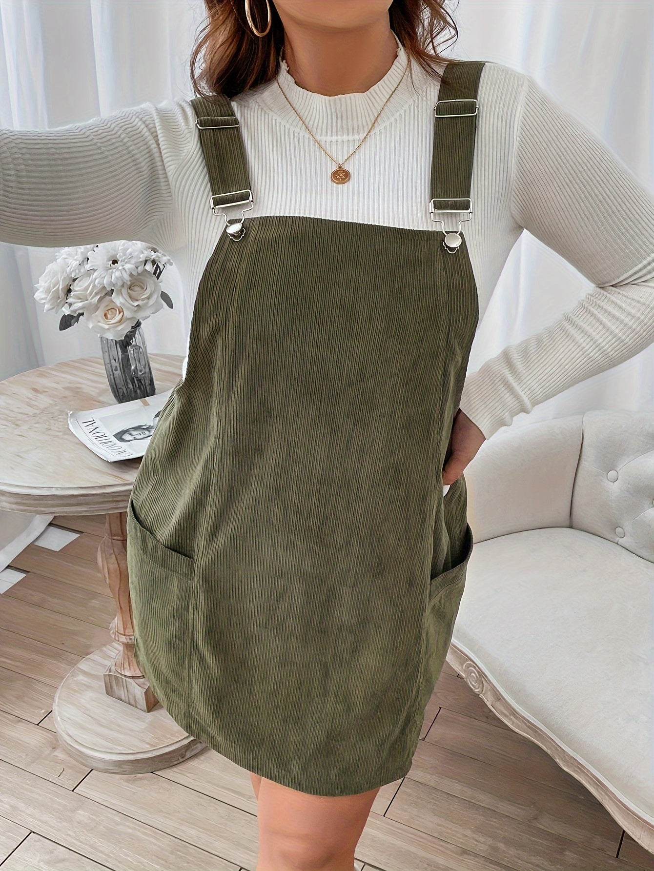  Corduroy Overall Dress with Adjustable Straps