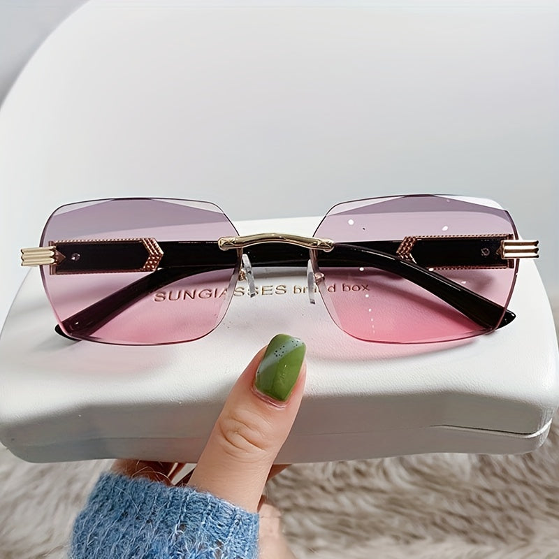 Rimless Square Sunglasses Gradient Lens Cut Edge Eyewear UV 400