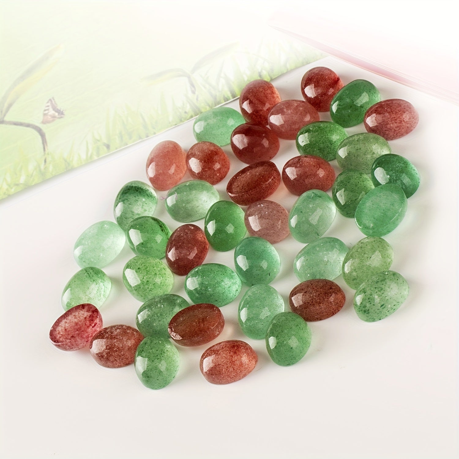 Natural Strawberry Crystal Red Green Egg Ring Bare Stone
