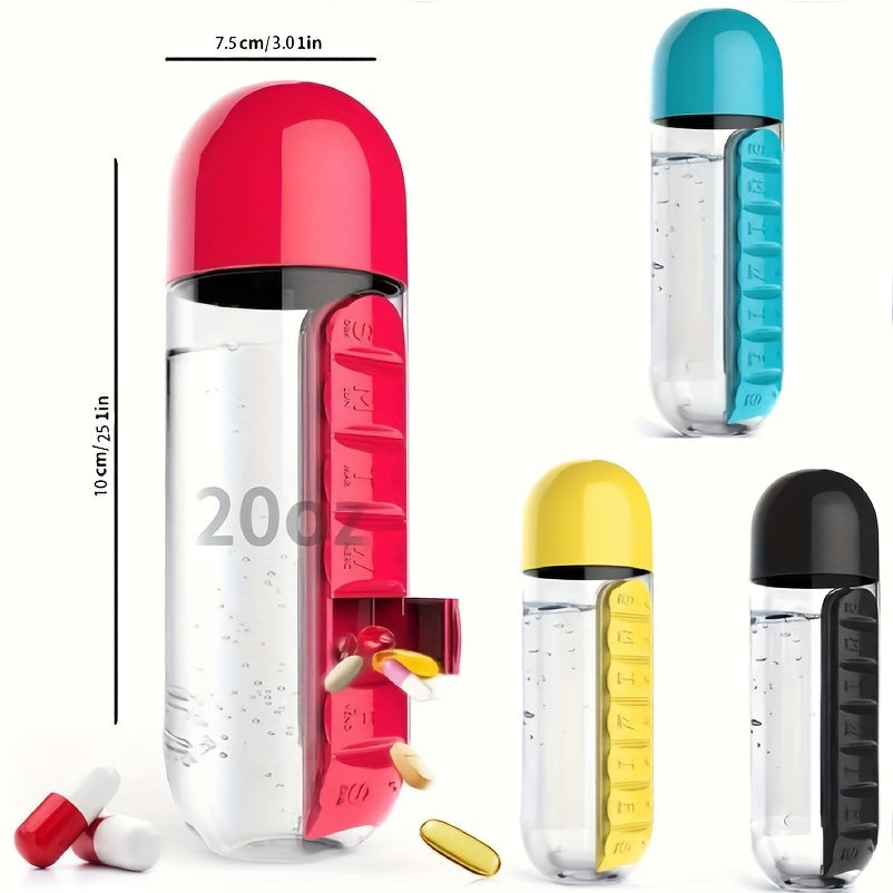 Aeyeele 20oz Water Bottle with Pill Box for Medicine Vitamins Tea Candies