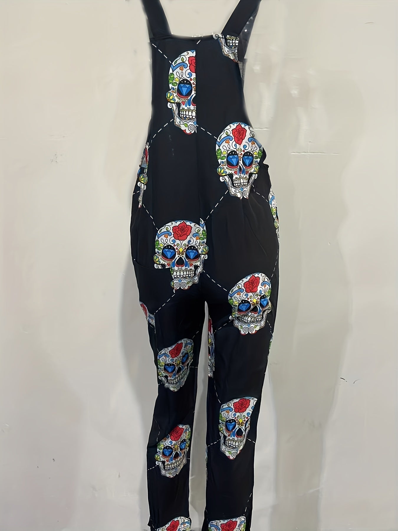 Gothic Skulls Print Rompers Casual Jumpsuit Women's Clothing