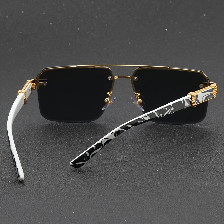 Men's Half Frame Square Cut Sunglasses