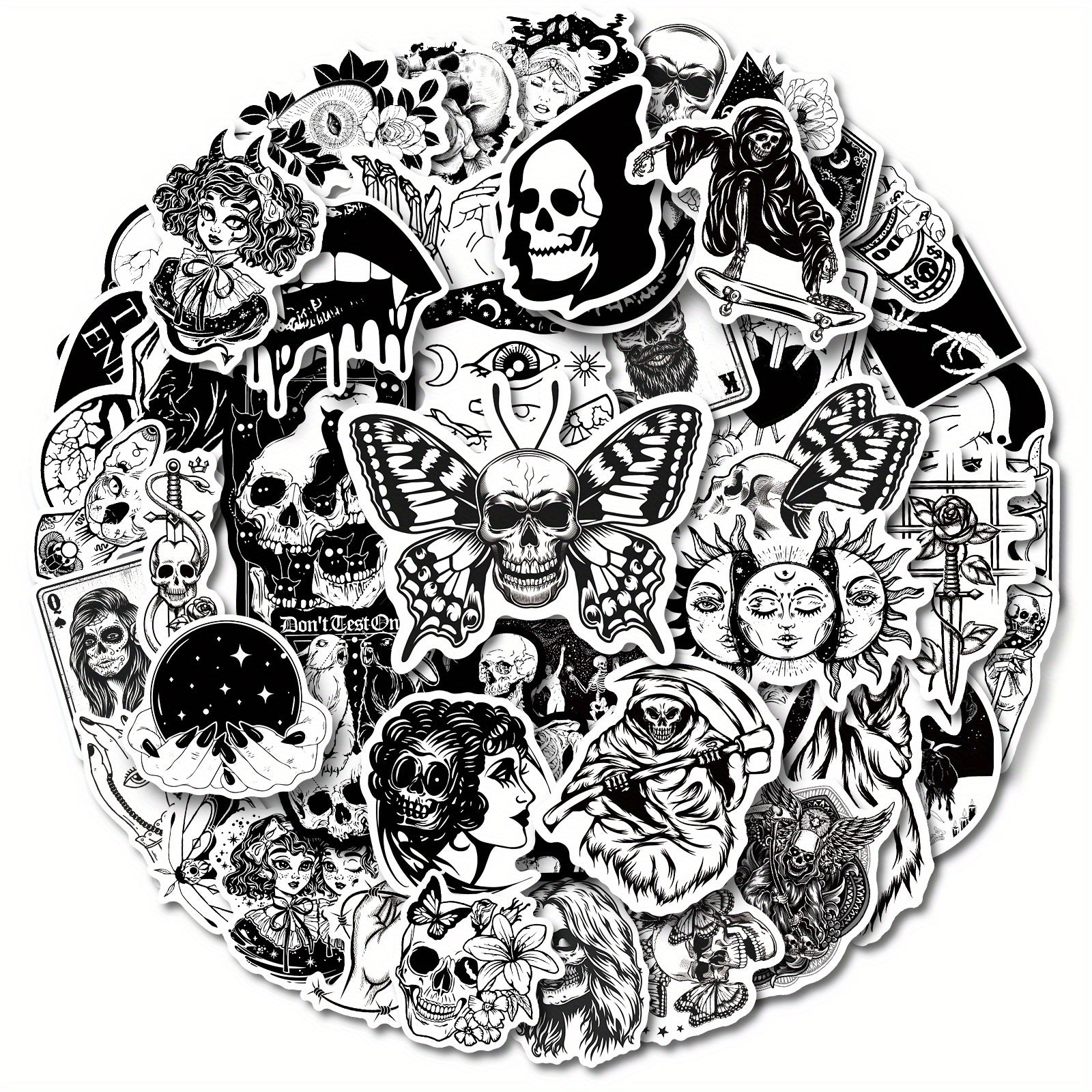 50pcs Gothic Stickers Pack Goth Waterproof Decals for Water Bottle Laptop